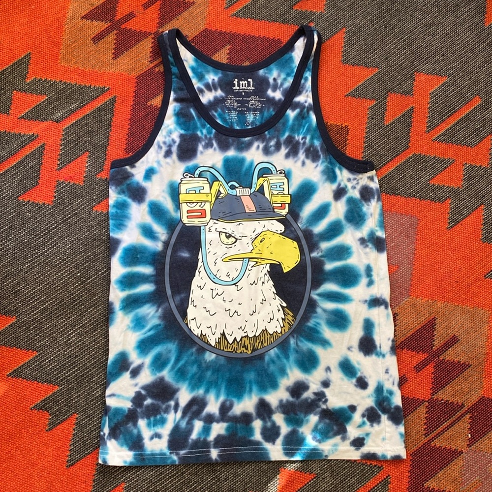 Mens Bald Eagle Tank Tie Dye Small USA American Flag Patriotic 4th of July Beer